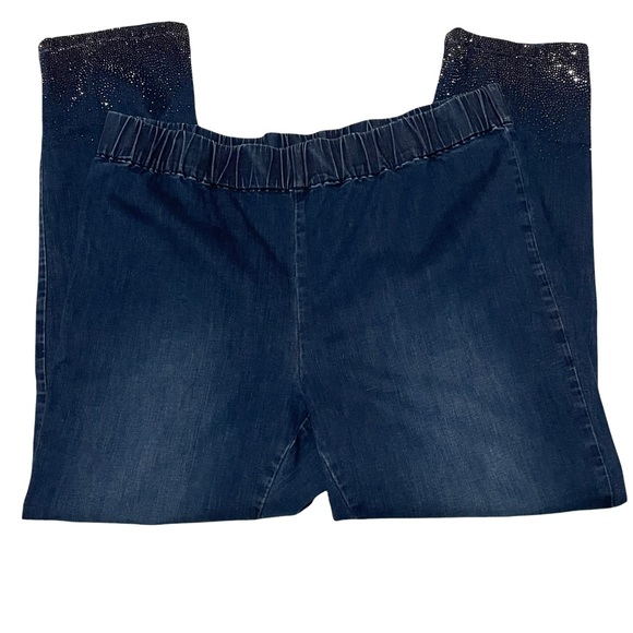 Soft Surroundings Dazzle Crop Jeans 1X Pull On Rhinestone Embellished - Picture 4 of 13